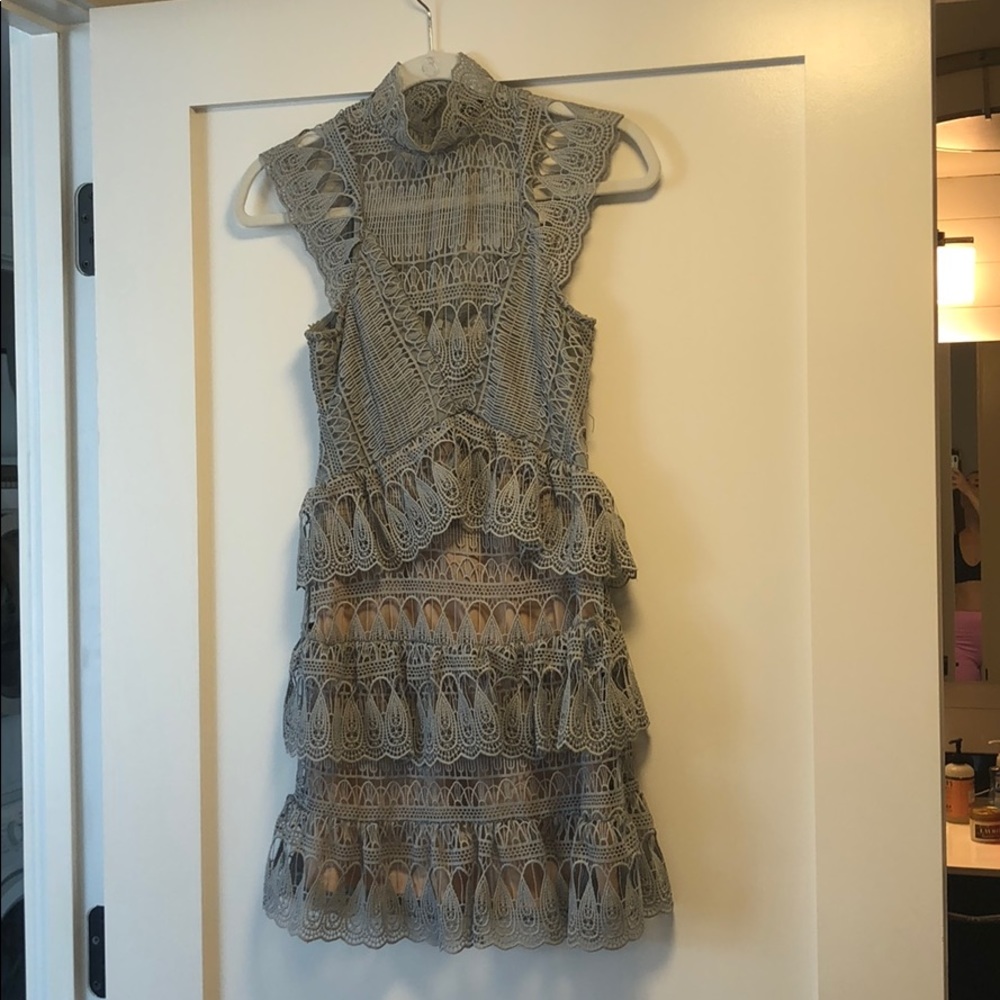 Aqua grey ice blue lace dress